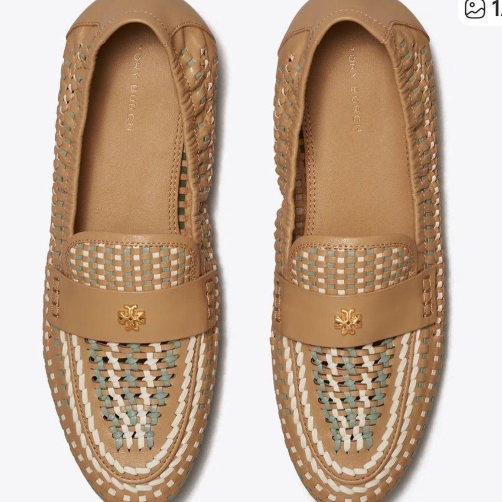 Tory Burch Tan & Teal Woven Flats - Picture 2 of 12